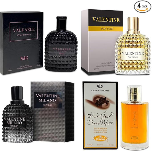 A CENTER Men's Cologne Gift Set Include Valentine Milano,Valentine,Choco Musk & Valuable Paris - 3.4 Fl Oz Each | Vanilla Bourbon, Leather & Amber Floral Fragrance | Luxury Eau de Toilette