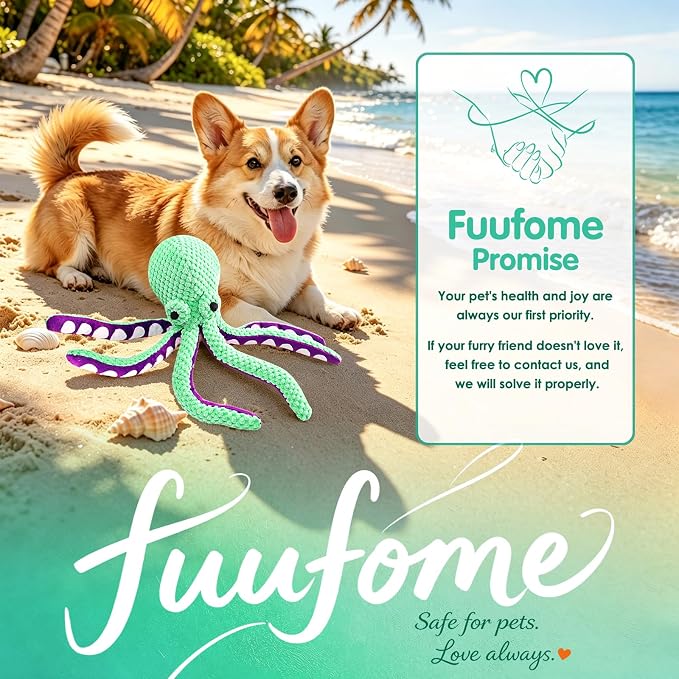 Fuufome Octopus Squeaky Dog Toys for Puppy, Small and Medium Large Breed | Tough Soft Fabric, Interactive Daily Companionship, Tug of War Doggie Toy, Training Reward, Birthday Gift