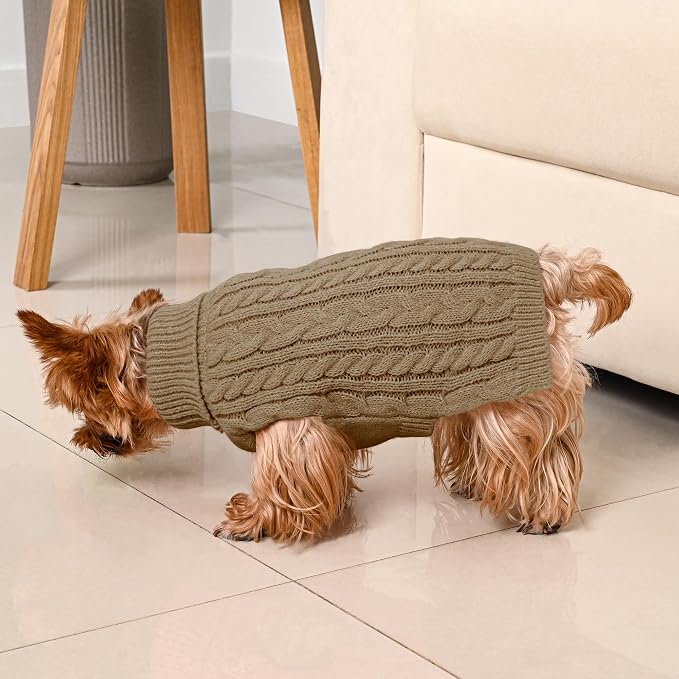 Dog Sweater 2 Pack for Small Dogs, Size XS, Red & Brown | Stretchy cable knit turtleneck, machine washable, high belly cut, comfy winter fit for Chihuahua, Yorkie