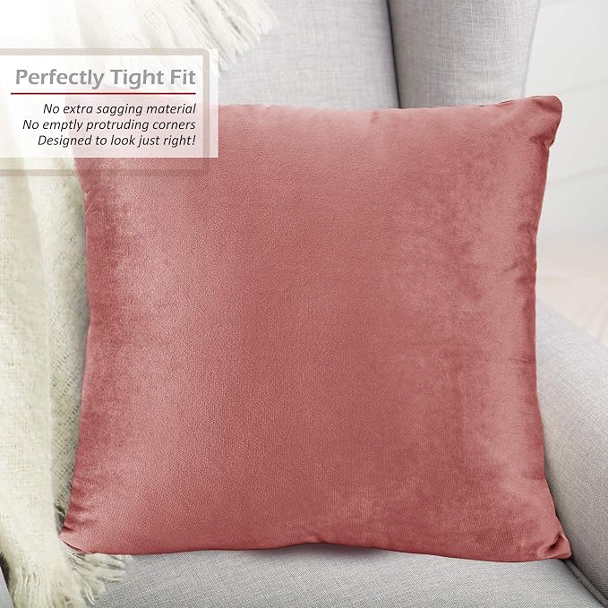 Throw Pillow Inserts Pack of 2 with Velvet Soft Solid Decorative Square Throw Pillow Covers Set for Sofa Couch Car Bedroom, 12X20 Throw Pillows Inserts with 12x18 Washable Cushion Covers, Misty Rose