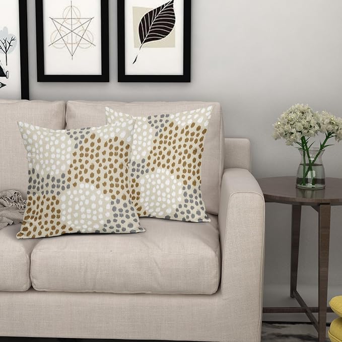 Brown White Pillow Covers 18x18 Set of 2 Boho Gray Polka Dot Throw Pillows Modern Trendy Print Decorative Outdoor Farmhouse Pillowcase Cushion Cover Linen Pillow Case Decor for Home Sofa Couch Bed