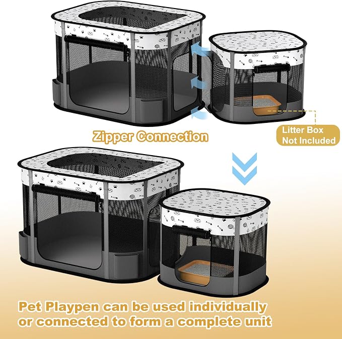 Portable Cat Playpen, 8-Rod Reinforced Kitten Dog Puppy Playpens, Foldable Play Pen for Indoor Cats Enclosed Pet Kitty Doggy Outdoor, Collapsible Tent Kennel Cage Corral