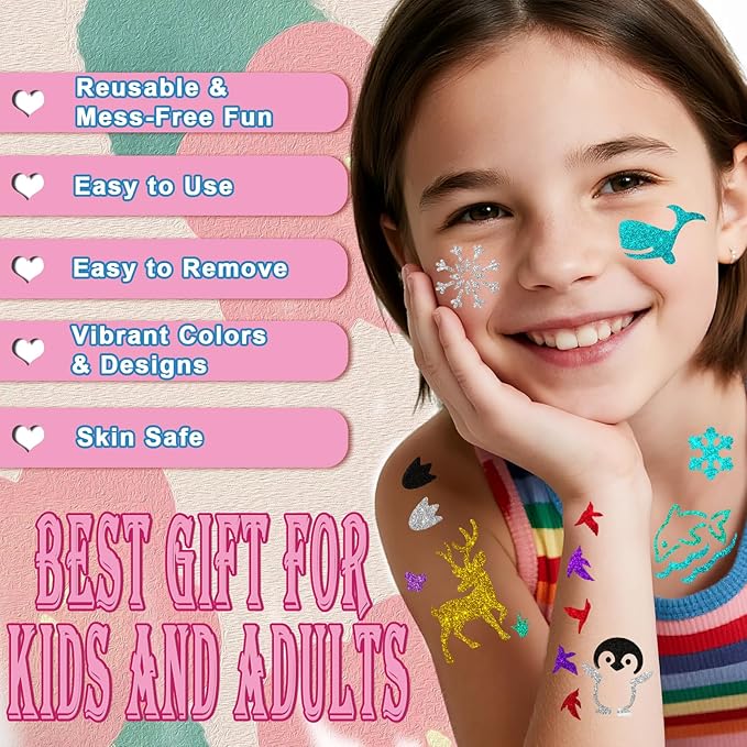 Temporary Tattoo Markers for Skin, 8 Metal Body Markers + 169 Shark Dolphin Mermaid Cartoon Animal Tattoo Stencils for Kids Adults, Cosmetic-Grade Tattoo Ink, DIY Body Art Party Favors for Women Men