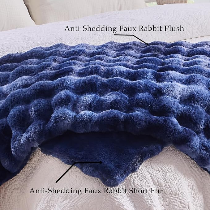 BENVWE Fluffy Faux Fur Throw Blanket for Couch, Soft Plush Thick Cozy Fuzzy Luxury Minky Bubble Blanket for Home Living Room Decor Gift for Women, Tie-dye Blue, 51" x 63", 1100GSM