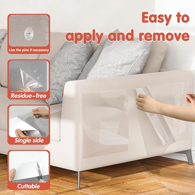 Secopad 18 PCS Large Cat Scratch Furniture Protector, Transparent Couch Protector from Cat Claws, Single-Sided Self Adhesive Anti Pet Deterrent Sofa Cover, 17IN (Pack of 2)