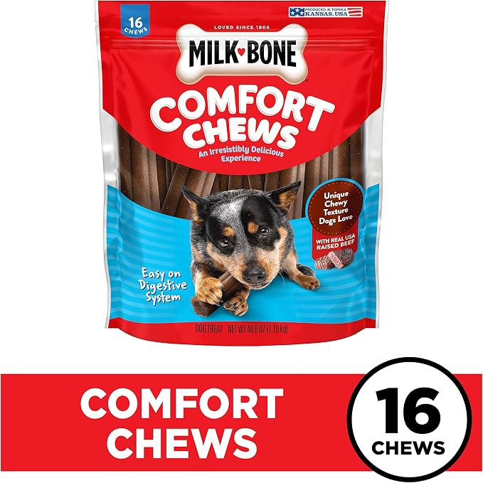 Milk-Bone Comfort Chews, Dog Chew with Unique Chewy Texture and Real Beef, 40.8 Oz. Bag (16 Chews), (Pack of 4)