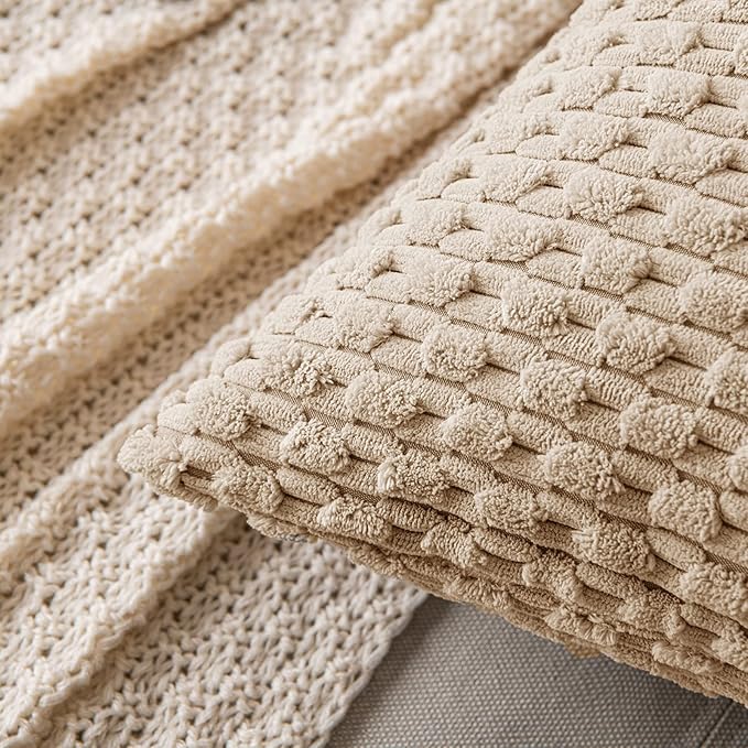 MIULEE Lumbar Decorative Throw Pillow Covers 12x20 Neutral Tan Corduroy | Textured Striped Pack of 2 Striped Pillow Covers Modern Farmhouse Fall Home Decor for Couch Bed Sofa Living Room