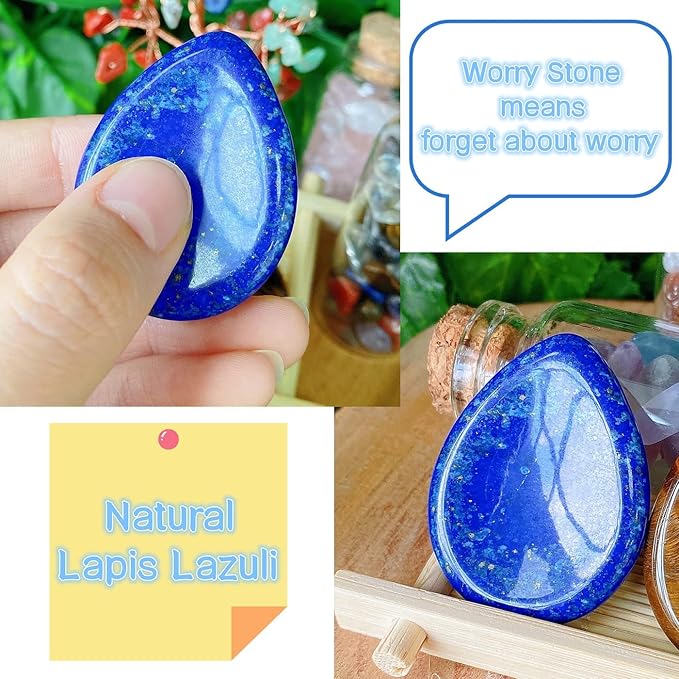QINJIEJIE 2PCS Crystals Thumb Worry Stones for Anxiety Lapis Lazuli Obsidian Hand Carved Worry Stone Pocket Gemstones Meditation Crystal Reiki Relax Palm Stone Gift for Men