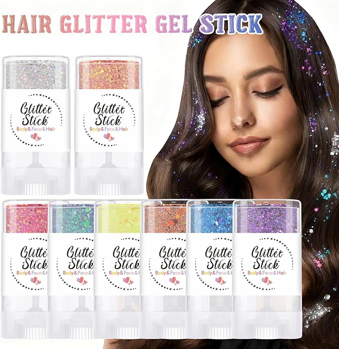 Rainbow Body Glitter Stick, Neon Outfit Party Singer Concert Music Rave Rainbow Accessories Hair & Body Sparkly Glitter Gel Makeup.