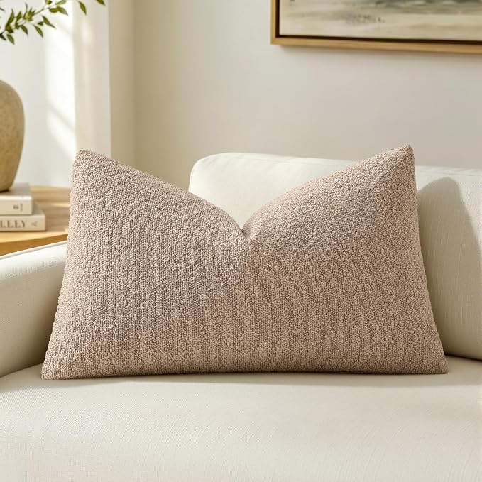 MIULEE Textured Boucle Lumbar Pillow Cover for Bed 12x20 Khaki | Pack of 1 Textured Neutral Couch Throw Pillow Cover, Accent Solid Pillowcase, Sofa Living Room Home Decor