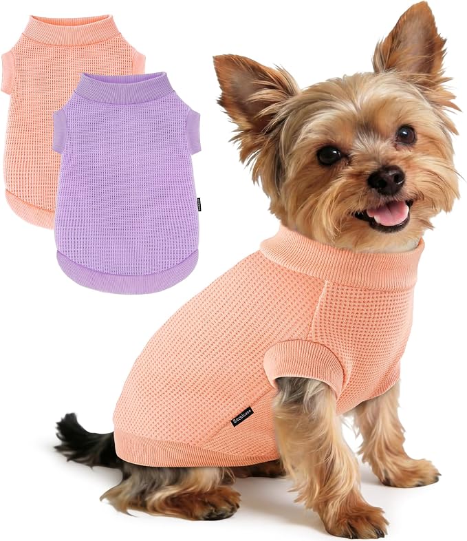 2 Pack Dog Shirt for Small Supplies Functional Waffle Dog Clothes Warm Soft Sweatshirt Outfit for Dogs Cats Pet Apparel