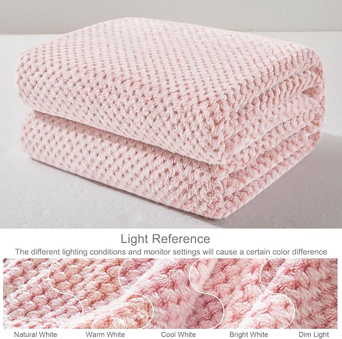 Exclusivo Mezcla Large Waffle Fleece Throw Blanket for Couch, Heather Pink | Lightweight Soft Blanket for Sofa, Bed, Living Room, Plush Fluffy Throw for Home Decor, Travel, All Season, 50x70 Inches