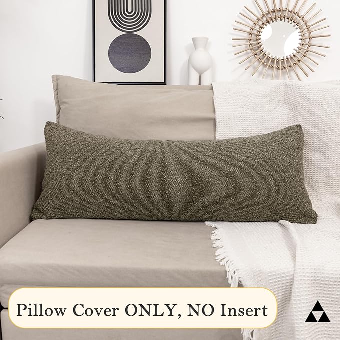 JoraLion 14x36 inch Boucle Lumbar Pillow Cover, Dark Brown Woven Texture Neutral Long Pillow Cover Breathable Cushion Case for Couch Sofa Bed Living Room Home Decor (Cover Only)