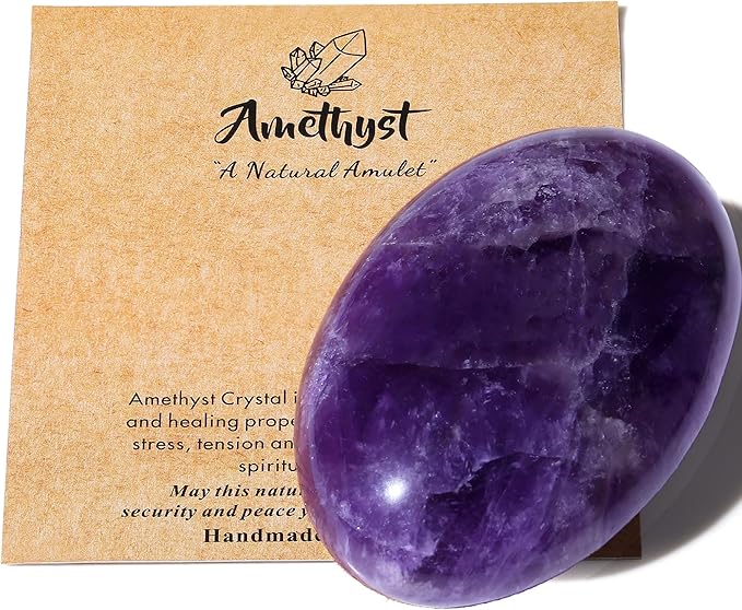 MAIBAOTA 2.4" Amethyst Crystal Healing Crystals Amethyst Stone 0.7" Thick Crystals and Healing Stones Natural Reiki Gemstone Worry Stone Energy Balancing Anxiety Stress Relief Meditation 1 Pc