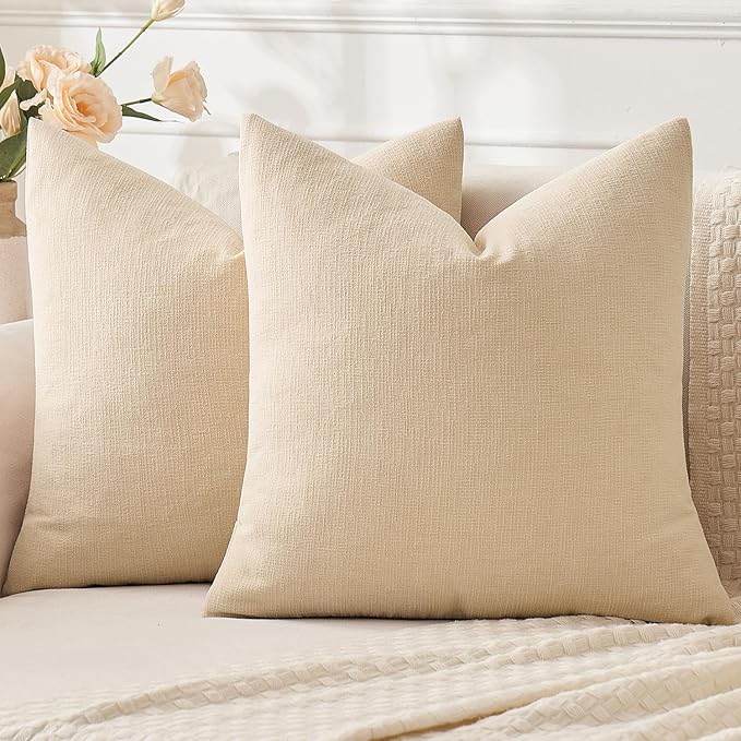 MIULEE Beige Chenille Couch Euro Throw Pillow Covers, 22x22 | Set of 2, Soft Neutral Modern Farmhouse Home Decor, Decorative Pillowcases for Sofa Living Room Bed