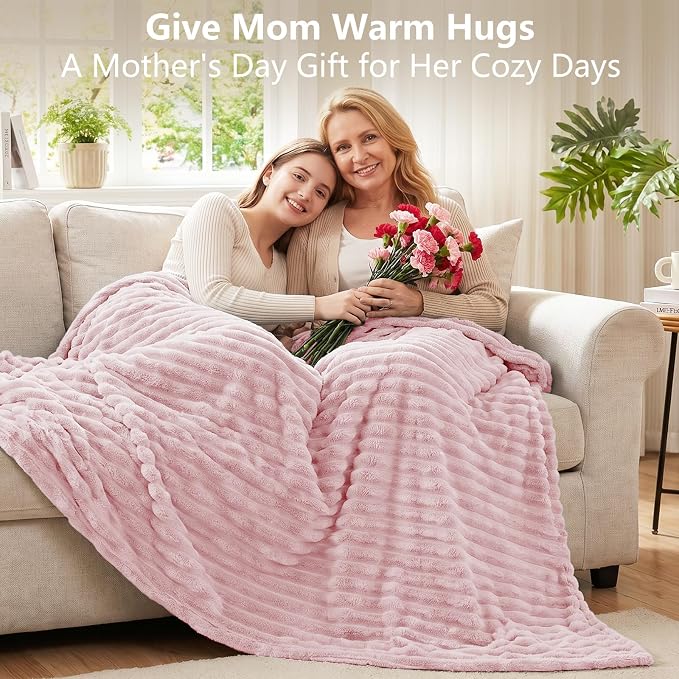 Pink Throw Blanket for Couch & Bed, 50 x 60 Inch | 300GSM Ribbed Fleece Blanket, Soft, Cozy & Lightweight, OEKO-TEX Certified, All-Season Use for Travel, Dorm & Home Decor