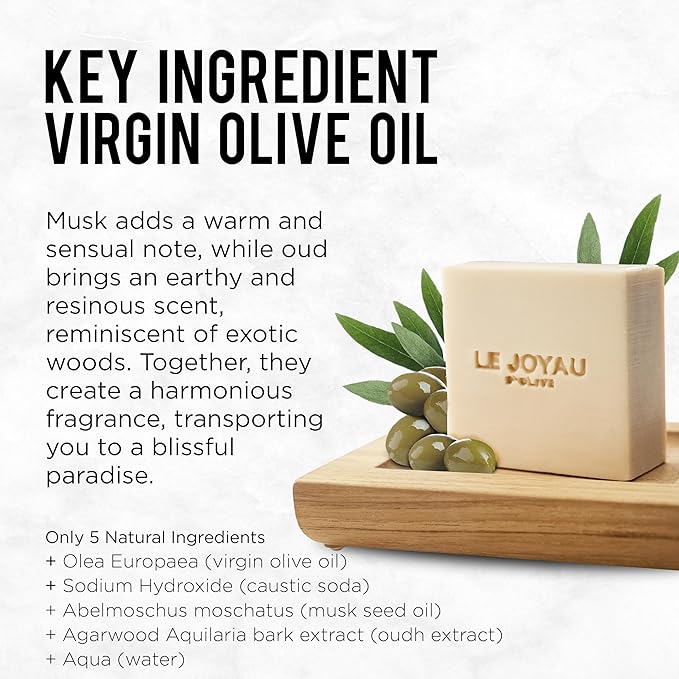 LJO Chemical-Free Soap | Enriched with Essential Oils | No Synthetic Fragrances | Made with Only 5 All-Natural Ingredients | Musk & Oud Paradise | Great as a Gift | Soap for Body & Face | Pack of 1