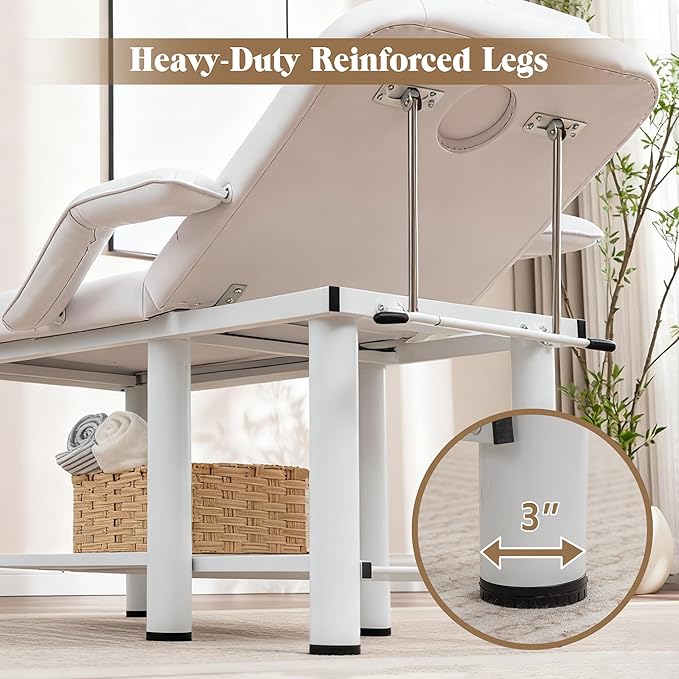 Professional Massage Bed with Armrests Stationary Adjustable Massage Table Spa Bed 73" x27” Physical Therapy Table with Memory Foam Salon Bed w/Removable Headrest White