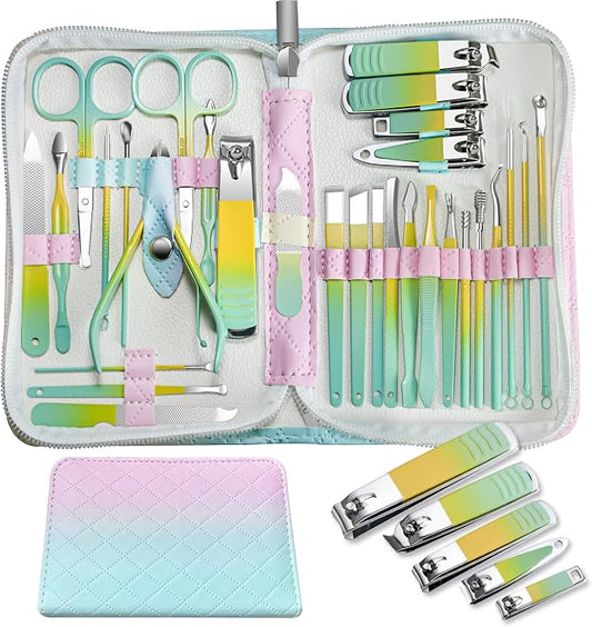 Manicure Set Women Personal Nail Care Kit, 30 in 1 Professional Manicure Kit for Women Pedicure Kit, Nail Clipper Set and Beauty Tool Portable Set, with Luxurious Travel Case (Multi-Colored)