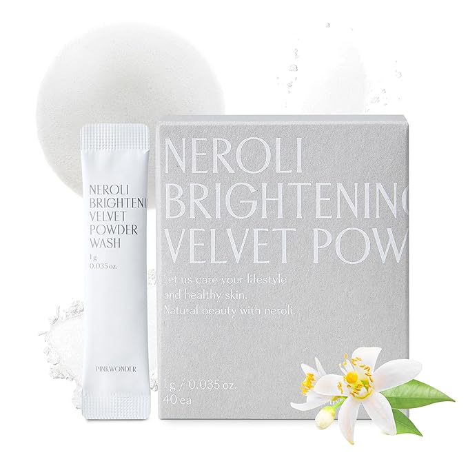 PINKWONDER Neroli Velvet Powder Wash (40EA), Neroli Extract and Enzyme Powder Face Cleansing, Mild Exfoliating, Hydrating and Glowing Skin, Travel Friendly, Korean Skincare