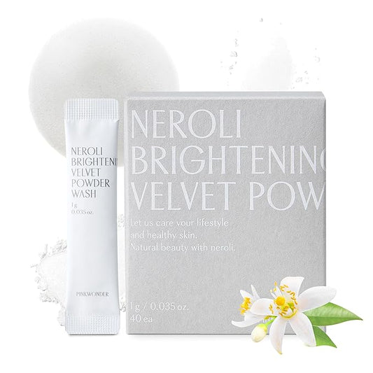 PINKWONDER Neroli Velvet Powder Wash (40EA), Neroli Extract and Enzyme Powder Face Cleansing, Mild Exfoliating, Hydrating and Glowing Skin, Travel Friendly, Korean Skincare