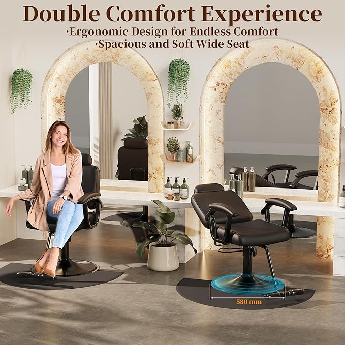Baasha Premium Black Reclining Salon Chair with Removable Headrest, All-Purpose Hydraulic Barber Chair, Soft PU Leather, 360° Swivel, 135° Recline, Heavy-Duty Steel Frame, 330 lbs Capacity