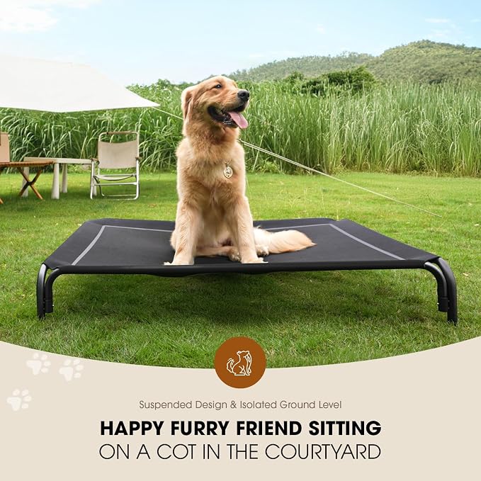 Czpalo Outdoor Elevated Dog Bed for Large Medium Dogs, No-Tool Assembly. | Raised design promotes airflow. Tool-free assembly, easy-to-clean mesh, portable, with anti-skid feet. Indoor/outdoor use.