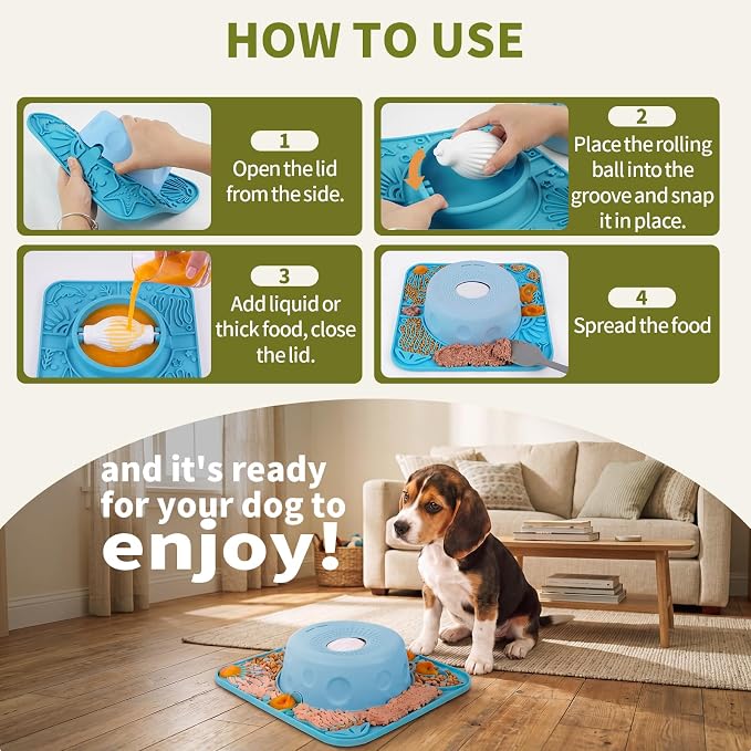 Pezluxe Slow Feeder Dog Bowls & Lick Mat,Dog Licking Bowl with Rolling Ball