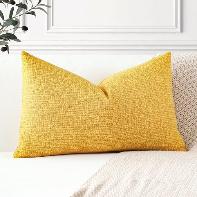 OTOSTAR Linen Throw Pillow Cover Set of 1 Decorative Lumbar Pillowcases Cushion Covers 12x20 Inch for Home Decor Sofa Bedroom Car 30 x 50CM Yellow