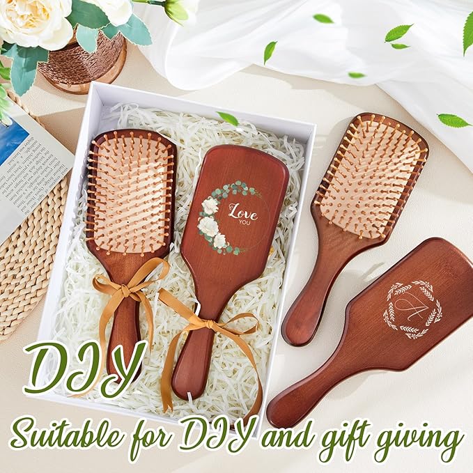 Tessco for you 12 Pcs Bamboo Hair Brushes Bulk Wooden Paddle Brush Scalp Massage Bristle Anti Static Engraving DIY Gifts for Women, Party, Wedding(9.65'' X 3.35'',Deep Brown-natural)