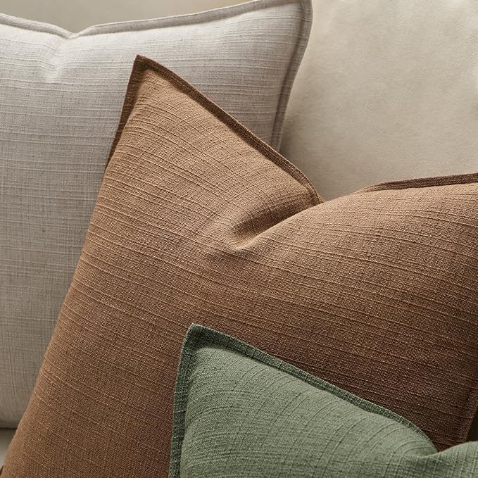 MIULEE Thick Textured Euro Sham Throw Pillow Covers 26x26 Inch Brown Sugar | Set of 2, Decorative Linen Blend Pillow Cover, Flange Edge Design, Farmhouse Modern Boho Style, Bed Couch Living Room Decor