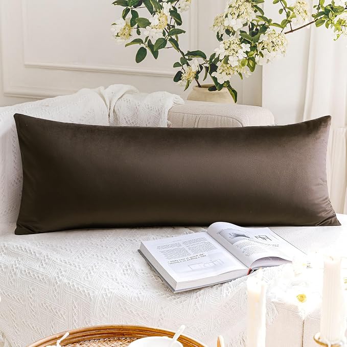 Artscope Luxury Velvet Lumbar Pillow Cover Super Soft Decorative Rectangle Pillowcases Soft Solid Cushion Cases for Couch Sofa Bedroom Car Decor 14x36 Inch Chocolate Brown
