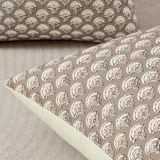 MIULEE Floral Print Decorative Euro Pillow Covers 22x22, Light Taupe | Vintage Boho Farmhouse Modern Home Decor, Set of 2, Block Print Cushion Covers for Couch Sofa Bed Living Room