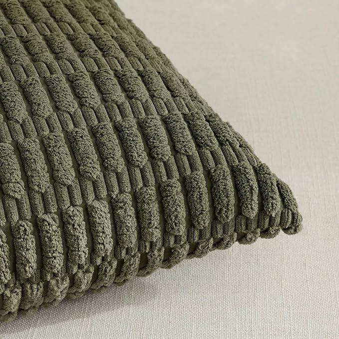 Fancy Homi Decorative Throw Pillow Covers for Bed Couch Bedroom Bench, Soft Corduroy Solid Pillow Case, Rustic Farmhouse Boho Room Decor,36" x 14" (Pack of 1),Olive Green