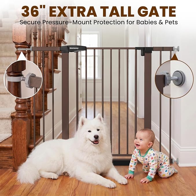 Mumeasy 36" Extra Tall Dog Gate, 29.7-46" Baby Gate for Stairs & Doorways