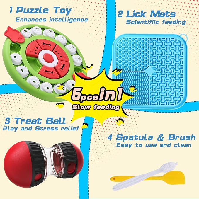 Dog Puzzle Feeder for Small/Middle Breeds - Adjustable Treat Dispenser Funny Slow Feeder Puppy Enrichment Training Toy Pet Interactive Toys Lick Mat Dogs to Keep Dog/Cat Busy