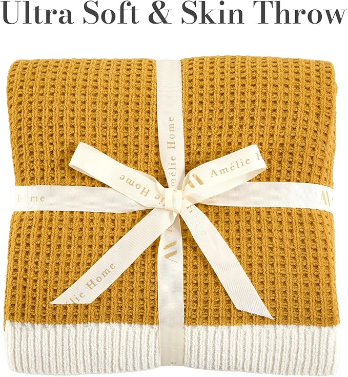 Chenille Throw Blanket, Soft Cozy Waffle Throw for Couch & Sofa, Warm Yet Lightweight, Breathable All-Season Throws for Women Men, Housewarming, Birthdays, 50"x60", Ginger