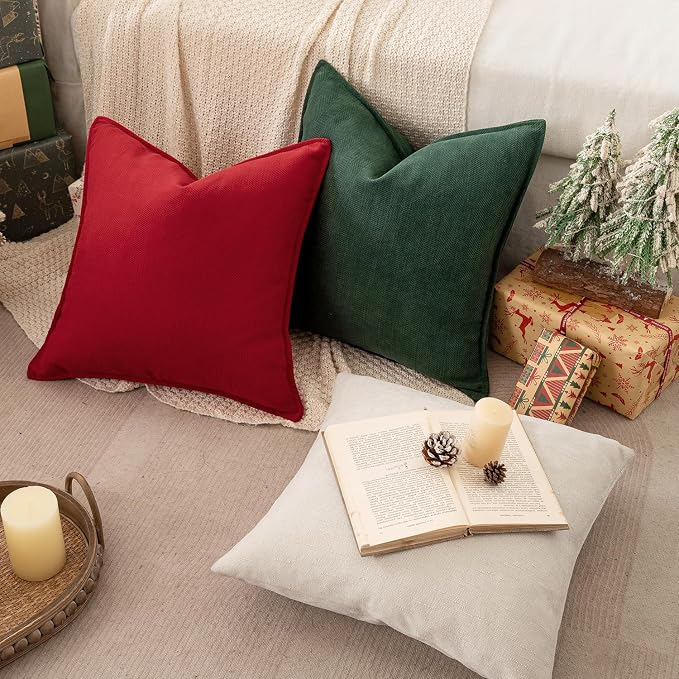 MIULEE Pack of 2 Green Decorative Chenille Pillow Covers 20x20 Inch | Soft Couch Throw Pillows,Farmhouse Cushion Covers with Elegant Design for Sofa,Bedroom,Living Room,Spring Home Decor