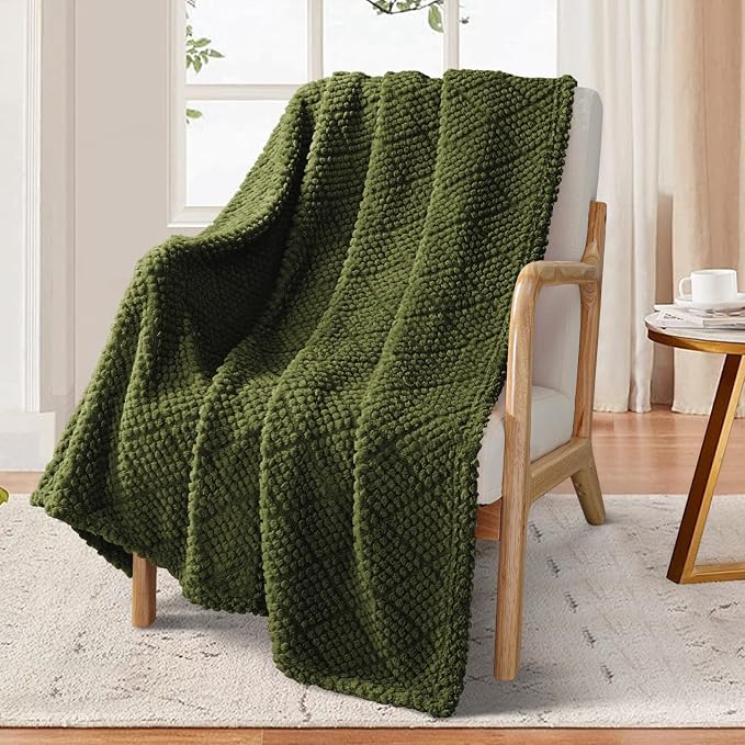 Whale Flotilla Soft Fleece Throw Blanket for Couch, Olive | Jacquard Waffle Blankets for Home Decor, Lightweight and Cozy, All Season Suitable, 50x60 Inch
