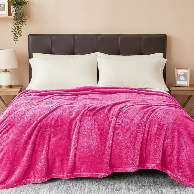 Exclusivo Mezcla Fuzzy Plush Fleece Bed Blanket King Size, Hot Pink | 104x90 Inches, Super Soft and Cozy Bed Blanket, Fluffy Decorative Bedding for Livingroom, Bedroom, All Season