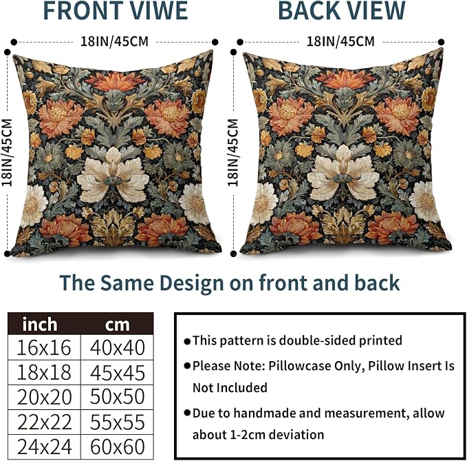 Vintage Floral Boho Pillow Covers 20X20 Inch Set of 2 Bohemian Abstract Botanical Flower Decorative Pillow Cases Spring Summer Cushion Case Farmhouse Home Decor for Sofa Couch