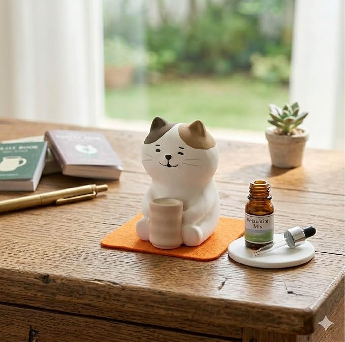 Passive Stone Diffuser, Cute Animal Series Aromatherapy Oil Diffuser for Tabletop Decor (1, Leisurely Cat)