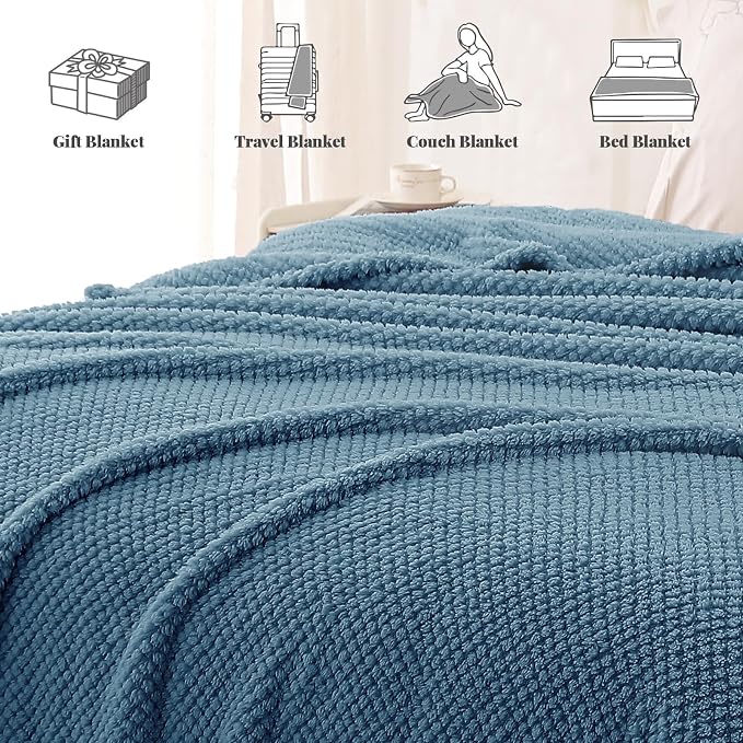 Whale Flotilla Soft Fleece Twin Size Bed Blanket, Slate Blue | 60x80 Inch, Suitable for Bed, Fluffy Fuzzy Jacquard Blankets for All Season, Lightweight and Cozy