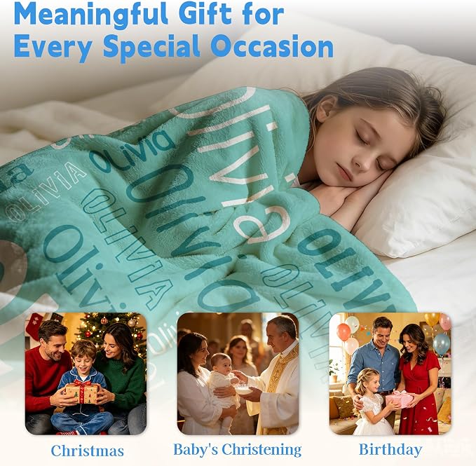 Custom Blanket with Name, Personalized Name Blankets for Teen Girls Boys Kids Baby, Customized Flannel Throw Blanket Gifts for Christmas Birthday - Printed in USA