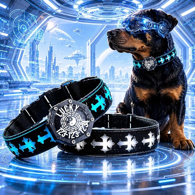 Light Up Glow Dog Collar with Chinese Style AirTag Holder