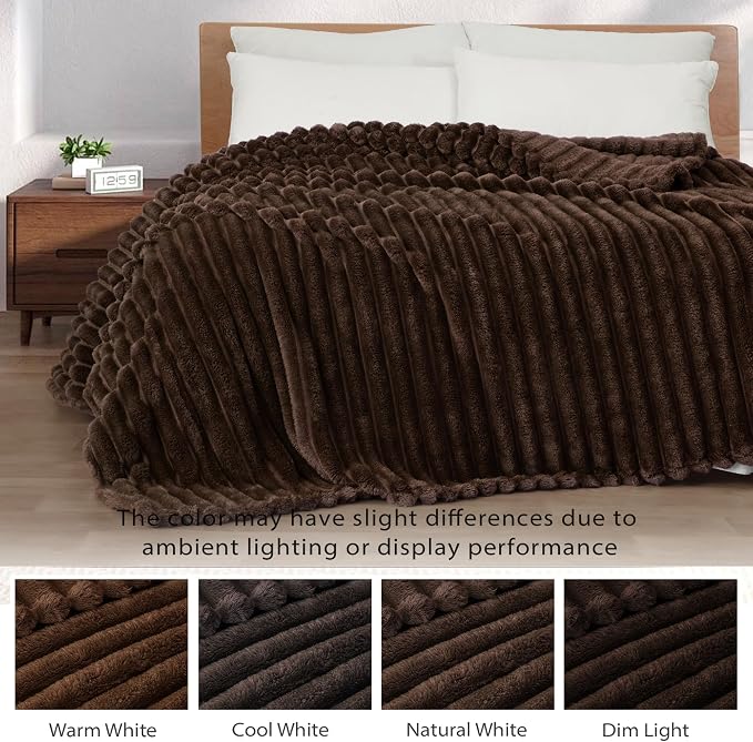 Exclusivo Mezcla Striped King Size Fleece Blanket for Bed, Couch, 90"x104" | Soft Breathable Cozy Bed Blankets, Lightweight Plush Fluffy Fuzzy Jacquard Decorative Blankets