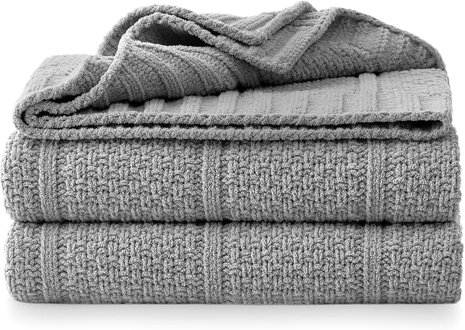 Premium Chenille Throw Blanket, Soft Cozy Moss Stitch Knit Blanket for Couch, Sofa, Chair, Home Decor, Grey 50"x60"