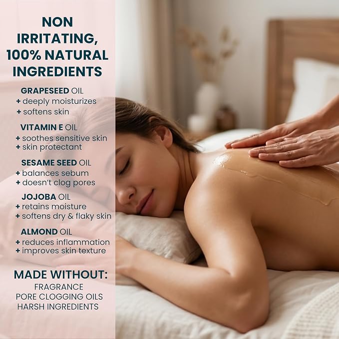 Intimate Massage Oil Safe for Genitals - Unscented Date Night Body Oil for Intimacy - Safe for Private Area and Sensitive Skin, Non Greasy, Non Sticky, Hypoallergenic, Lightweight, 4oz