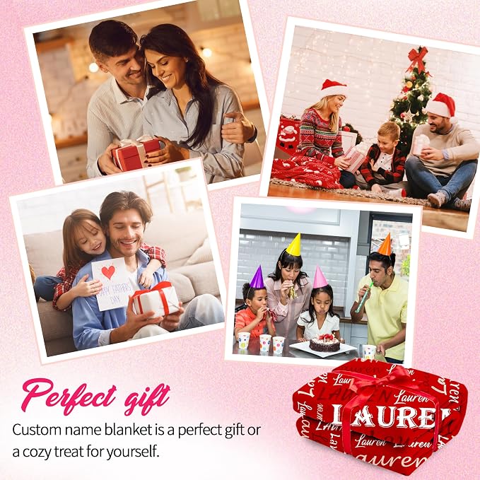 Personalized Custom Red Theme Light Soft Flannel Fleece Throw Blanket with Name for Men, Women, Boys, Girls, Kids - Customized Name Gifts for Birthday, Christmas, Valentines Day