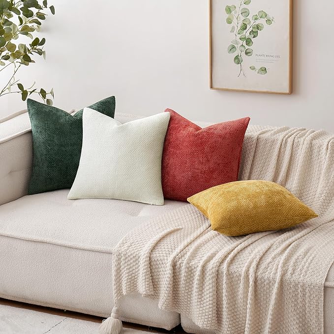 MIULEE Decorative Couch Throw Pillow Covers 18x18 in Christmas Green 2 Pack | Modern Boho Accent, Soft Chenille Pillow Covers, Farmhouse Cushion Cases for Home Decor Bed Sofa Living Room